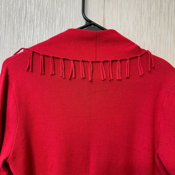 Chico's Red Fringe Cardigan Sweater - Picture 5 of 6